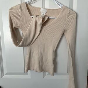 Cream Ribbed Knit Sweater